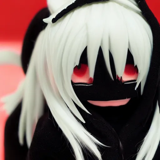 Prompt: cute fumo plush of a dark demon girl in a black hoodie