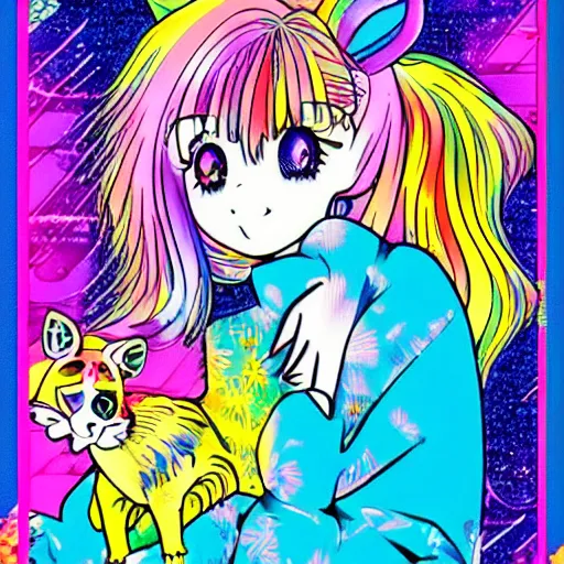 Image similar to Lisa Frank and 1990\'s manga collaboration