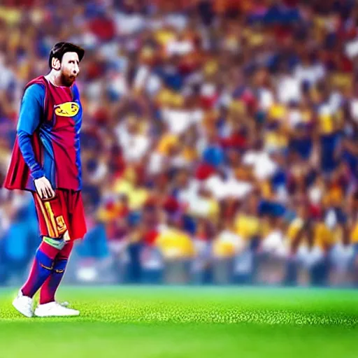 Image similar to a still of Messi as Superman