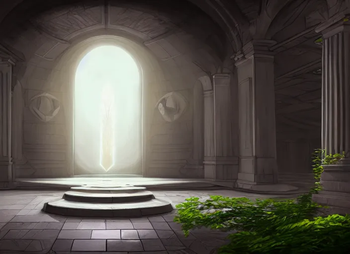 Prompt: entrance to ethereal realm, digital painting, unreal engine, realistic illustration, central composition, symmetrical composition