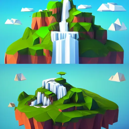 Prompt: low poly art of a floating island on top of which is new york surrounded by waterfalls, in the sky, isometric art, 3d render, ray tracing, high detail, artstation, concept art, behance, smooth, sharp focus, ethereal lighting, unreal engine 5, super mario style with blocks