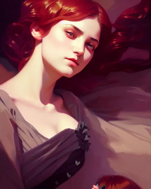 Prompt: fantasy stylized portrait by aykutmakut of an artistic pose, composition, young victorian sleeping fancy lady, cinematic moody colors, realistic shaded, fine details, realistic shaded lighting poster by ilya kuvshinov, magali villeneuve, artgerm, jeremy lipkin and michael garmash and rob rey