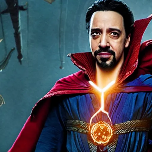 Prompt: A movie still of Lin-Manuel Miranda as Zombie Dr Strange, dynamic lighting, 8k, Heroic Pose, 2022 picture of the year