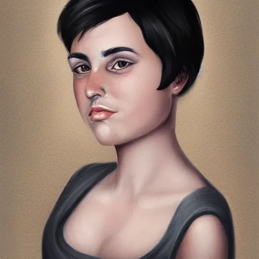 Prompt: a digital portrait of a 29 year old with black hair,hazel green eyes, drawn in the style of mark Arian