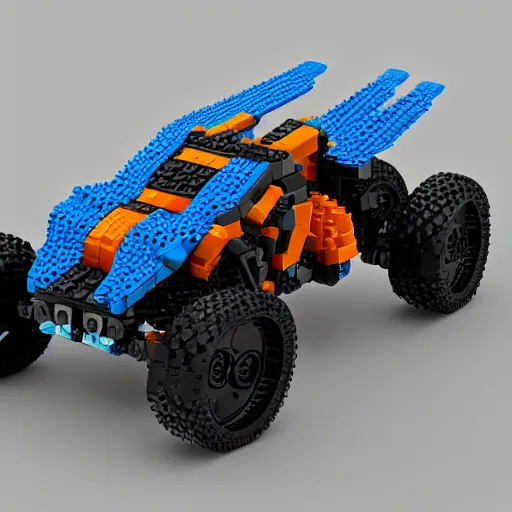 Prompt: 3 d wave runner atv in the style of lego bionicle and gunpla model, 3 d toy, octane render, vehicle, hoverbike, spacecraft, audi design style, 2 0 4 4, solarpunk, cyberpunk, clean aesthetic,