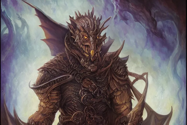 Image similar to Portrait of a draconic humanoid mage in fantasy style by Chris Rahn.