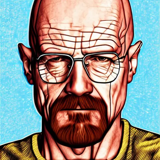 Image similar to Walter White, accurate anatomy, highly detailed, digital art, centered, portrait, colored