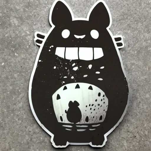 Prompt: die cut sticker, totoro with princess mononoke mask, splatter paint