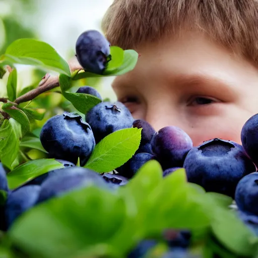 Image similar to a boy steals blueberries from a british garden, hyper realistic, 4 k, photo