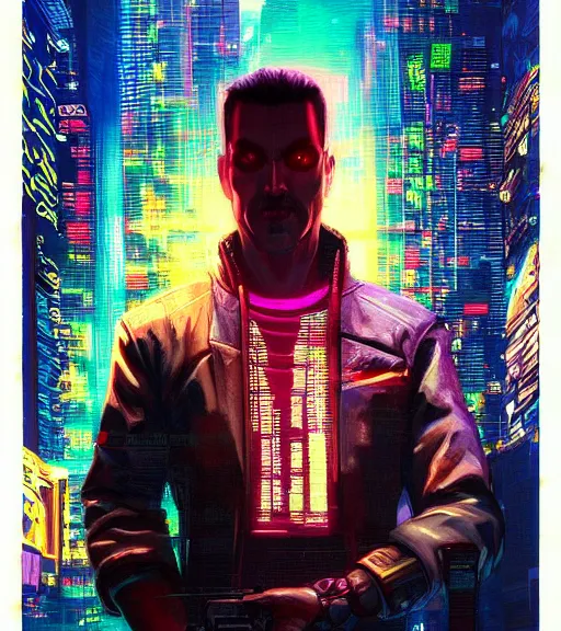 Image similar to a portrait of a cyberpunk person, Night City, cyberpunk 2077, very very coherent painting, 1979 OMNI Magazine Cover, street level neo-Tokyo in Cyberpunk 2077 style by Vincent Di Fate by mark arian by artgerm, 4k, 8k, HD, trending on artstation