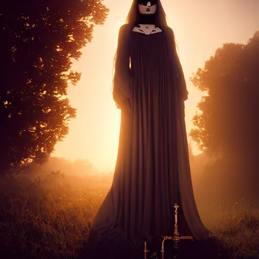 Image similar to photographic portrait of a stunningly beautiful gothic hermetic order of the golden dawn female in soft dreamy light at sunset, contemporary fashion shoot, by edward robert hughes, annie leibovitz and steve mccurry, david lazar, jimmy nelsson, breathtaking, 8 k resolution, extremely detailed, beautiful, establishing shot, artistic, hyperrealistic, beautiful face, octane render