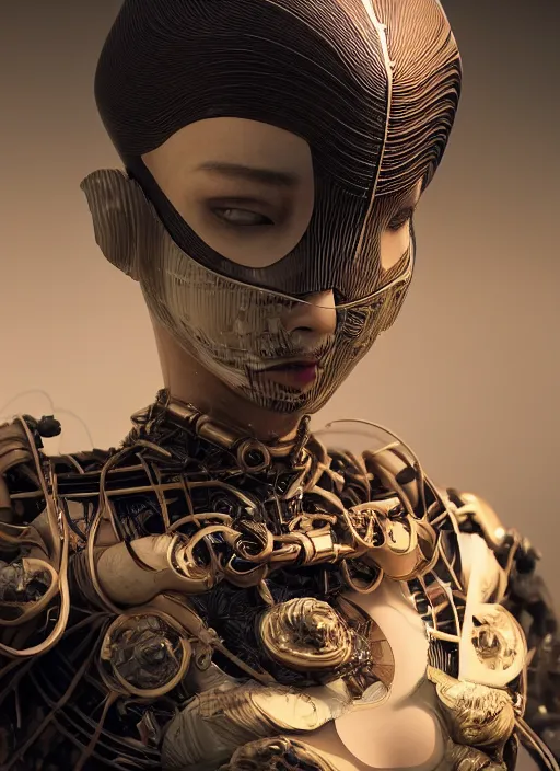 Prompt: portrait of a futuristic geisha cyborg, octane render, 8 k, kintsugi, modern fine art, fractal, intricate, elegant, highly detailed, digital photography, subsurface scattering, by jheronimus bosch and greg rutkowski,