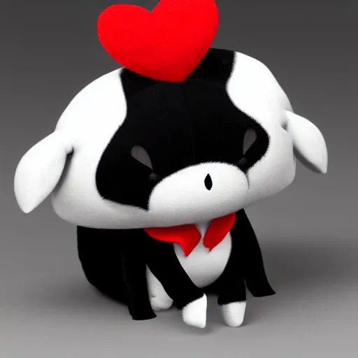 Image similar to cute fumo chibi plush imp, black and white with red hearts, companion, soft shadow, vray