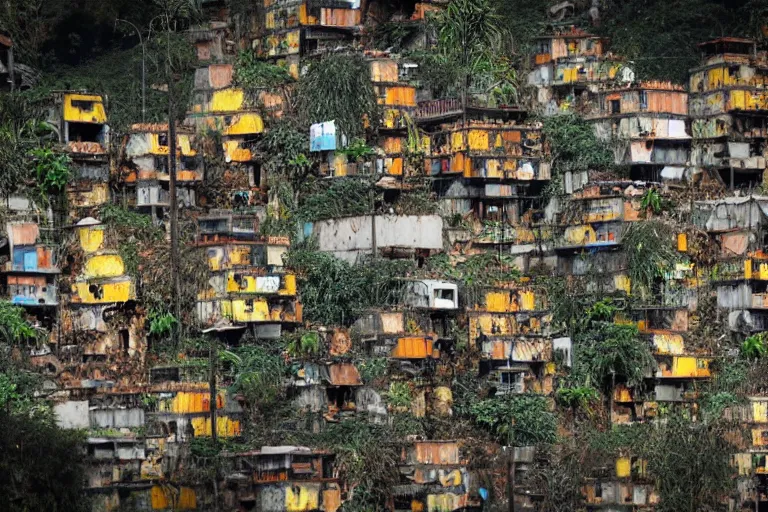 Image similar to favela fungal beehive, diseased environment, industrial factory, cheerful, award winning art, epic dreamlike fantasy landscape, ultra realistic,