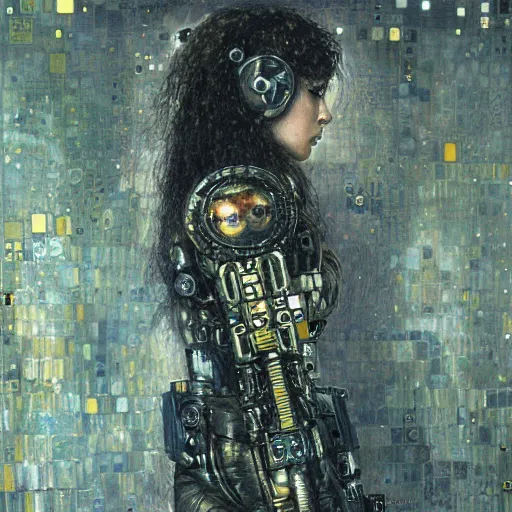 Image similar to cybernetic female supersoldier armed with laser rifle, intricate detail, klimt, royo, whealan,