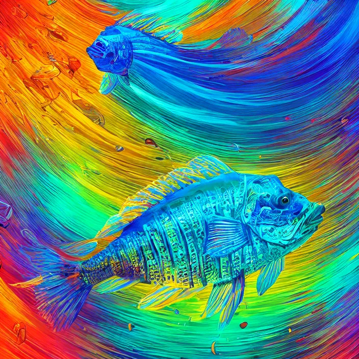 Prompt: colorful fish swimming, in intricate abstract. delicate artwork. by Tooth Wu, wlop, beeple, dan mumford. octane render, trending on artstation, greg rutkowski very coherent symmetrical artwork. cinematic, hyper realism, high detail, octane render, 8k, depth of field, bokeh. chrome accents.