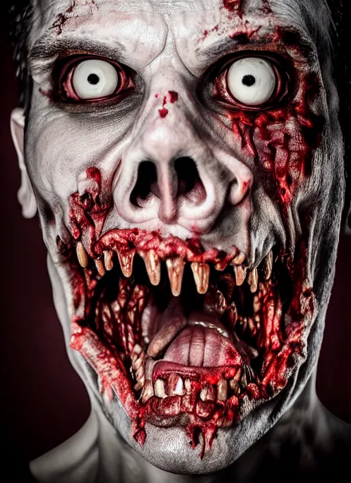 Image similar to zombie hollywood professional acting headshot, hyperrealism, intricate detailed, studio lighting, charming expression gesicht