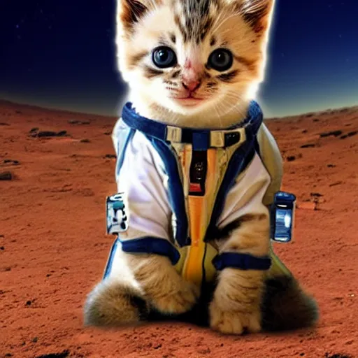 Prompt: kitten in spacesuit on Mars
