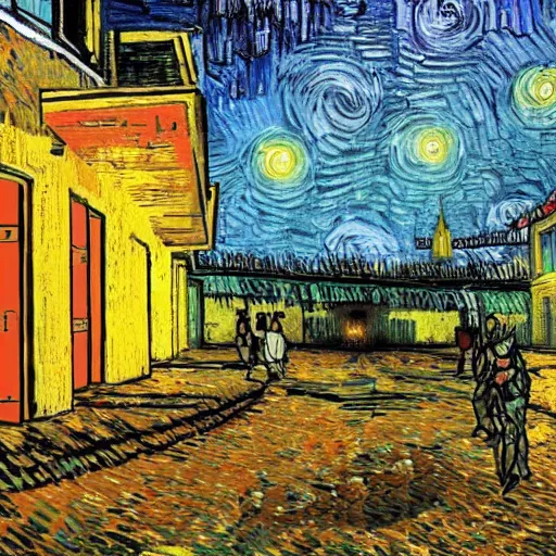 Image similar to resident evil 8 environment in the style of van gogh