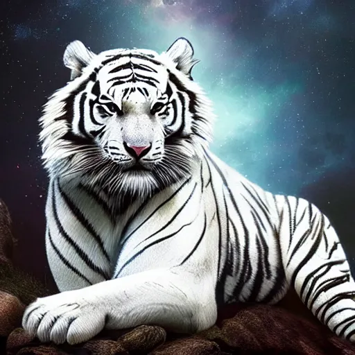 Prompt: huge white majestic ethereal tiger with a halo hovering over its head. highly detailed art. cinematic. - 9