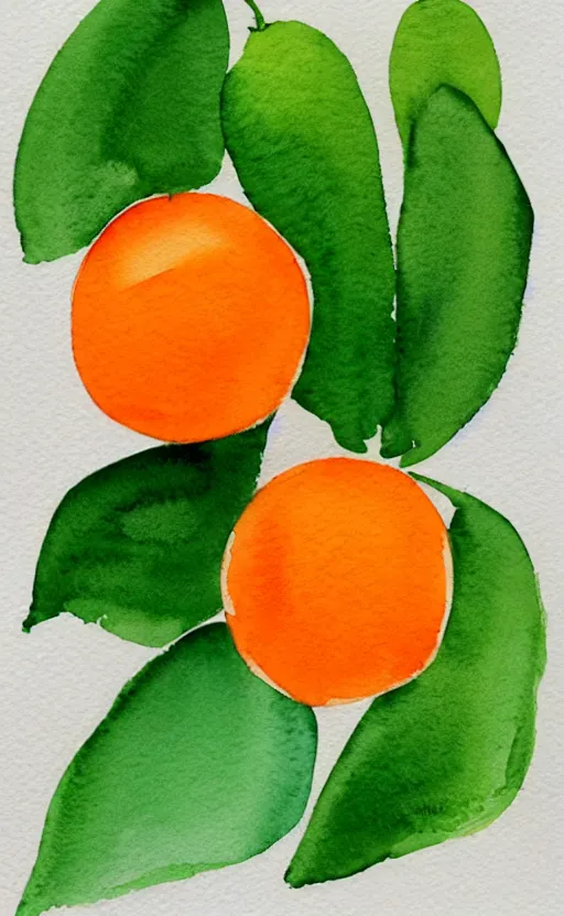 Image similar to minimalist watercolor art of oranges with green leaves