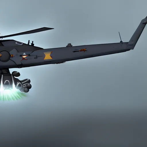 Prompt: futuristic military attack helicopter concept art