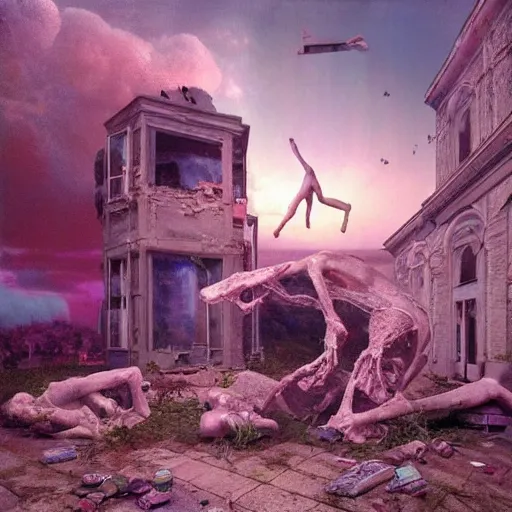 Image similar to dj rave party, hyperrealistic surrealism, dreamscape, david friedrich, award winning masterpiece with incredible details, zhang kechun, a surreal vaporwave vaporwave vaporwave vaporwave vaporwave painting by thomas cole of a gigantic broken mannequin head sculpture in ruins, astronaut lost in liminal space, highly detailed, trending on artstation