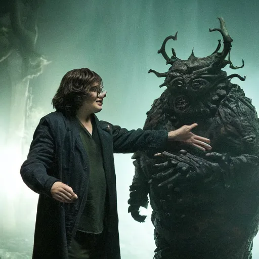 Prompt: Guillermo del Toro creature movie scene