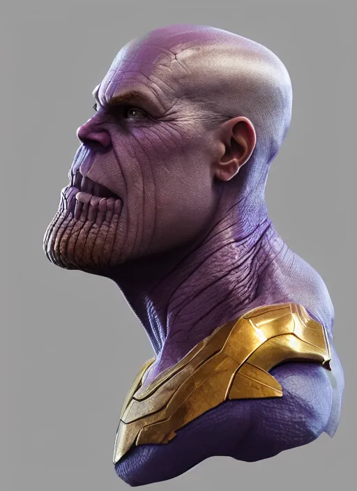 Image similar to thanos, au naturel, hyper detailed, digital art, trending in artstation, cinematic lighting, studio quality, smooth render, unreal engine 5 rendered, octane rendered, art style by klimt and nixeu and ian sprigger and wlop and krenz cushart