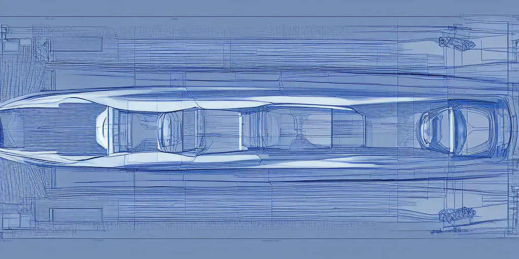 Image similar to highly detailed blueprint of a super car, layout, construction drawing, white paper, blue lines, 4 k, intricate, hyper realistic, octane render engine