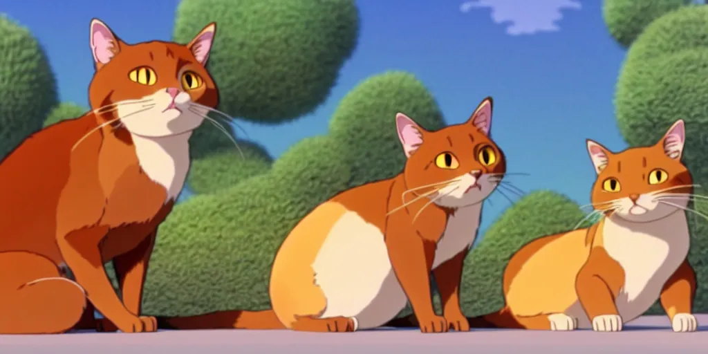 Prompt: a wholesome animation key shot of a brown cat and a grey cat napping in the sun studio ghibli pixar and disney animation sharp render