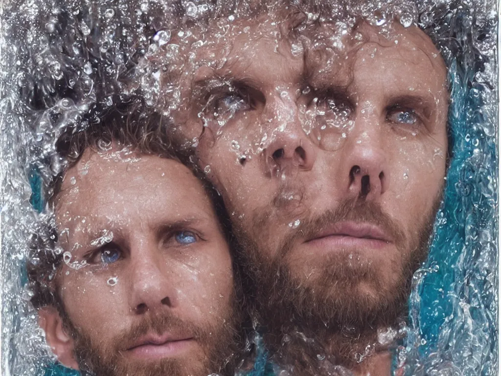 Image similar to lorenzo cherubini jovanotti submerged in plastic bottles crying, polaroid color photo, ultra realistic