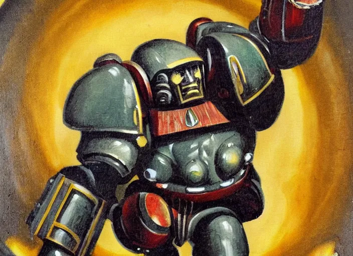 Image similar to Art Deco painting portrait of space-marine high detail warhammer 40k