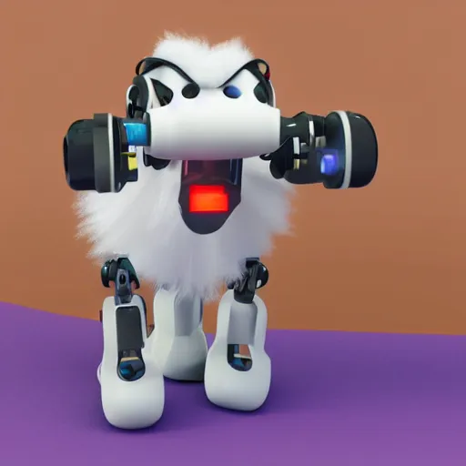 Prompt: robotic bearded collie that's a robot. naptime at kindergarten. digital art, 3 d render, comedy, science fiction, up!