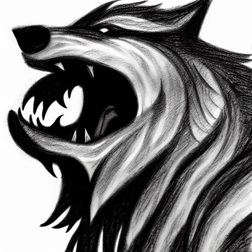 Prompt: werewolf howling at the full moon, side angle, artstation, pencil sketch