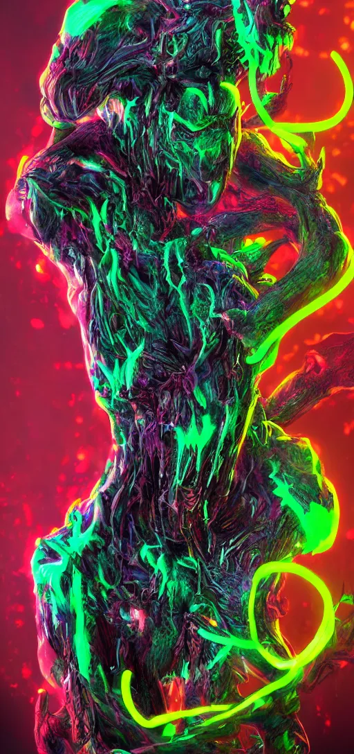 Image similar to a neon bright glowing monster body horror scary artstation highly detailed 4K,