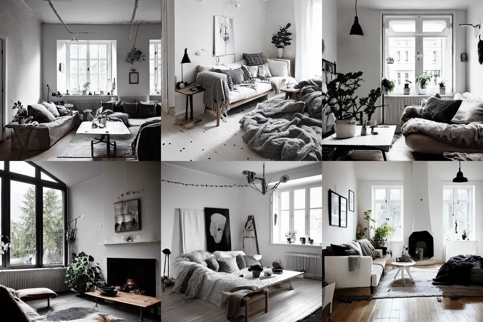 Prompt: Cozy looking room in scandinavian interior style