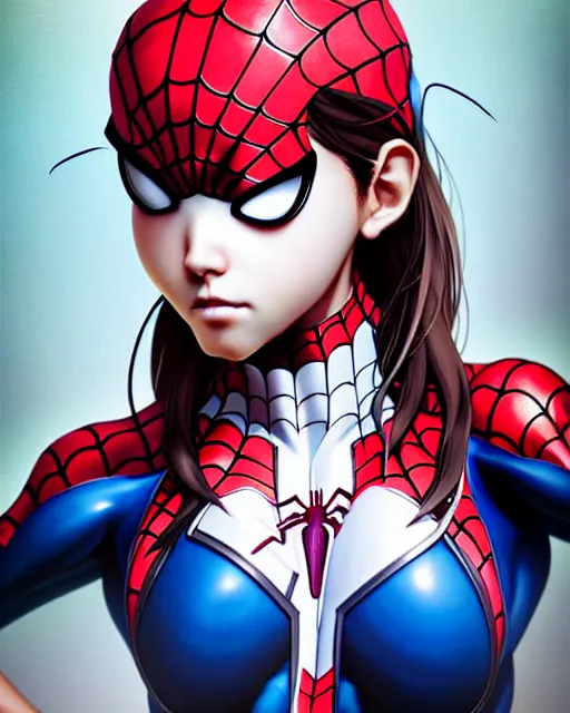 Image similar to portrait Anime spiderman cosplay girl cute-fine-face, pretty face, realistic shaded Perfect face, fine details. Anime. realistic shaded lighting by katsuhiro otomo ghost-in-the-shell, magali villeneuve, artgerm, rutkowski Jeremy Lipkin and Giuseppe Dangelico Pino and Michael Garmash and Rob Rey