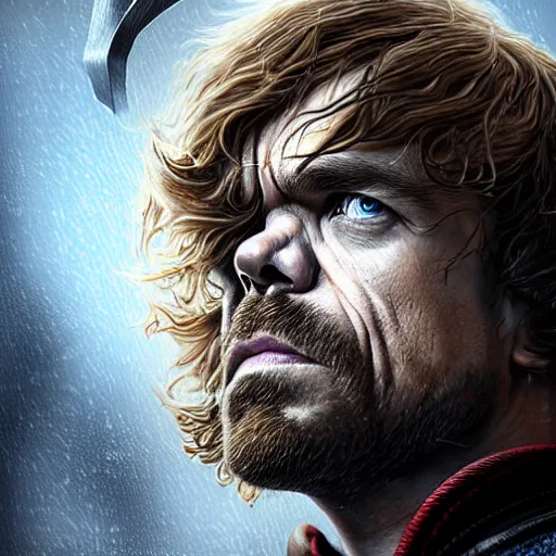 Image similar to peter dinklage as thor from endgame digital painting, extremely detailed, 4 k, intricate, brush strokes, mark arian, artgerm, bastien lecouffe - deharme