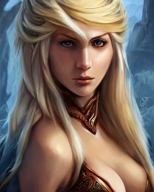 Prompt: A blonde warrior, beautiful and realistic face, sexy look, illustration, full body, in the style of Fernando Juarez, epic, fantasy, intricate, elegant, amazing detail, digital painting, artstation, concept art, smooth, sharp focus, illustration