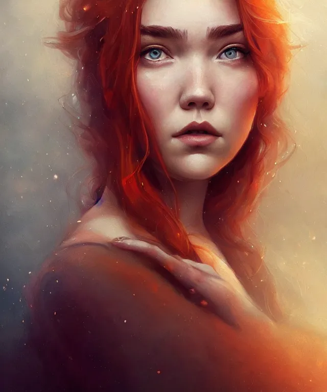 Prompt: florence pugh by charlie bowater and titian and artgerm, full body portrait, intricate, face, forest, elegant, orange mist, beautiful, highly detailed, dramatic lighting, sharp focus, trending on artstation, artstationhd, artstationhq, unreal engine, 4 k, 8 k