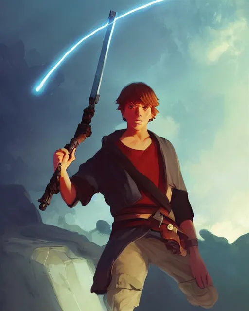 Image similar to young luke skywalker game design fanart by concept artist gervasio canda, behance hd by jesper ejsing, by rhads, makoto shinkai and lois van baarle, ilya kuvshinov