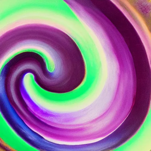 Prompt: abstract acrylic of a spiral vortex, purple magenta blue iridescent colors, dynamic curves, pouring techniques