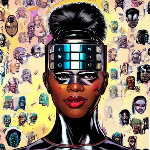 Image similar to portrait of a zulu female android, by MARVEL comics and Sandra Chevrier