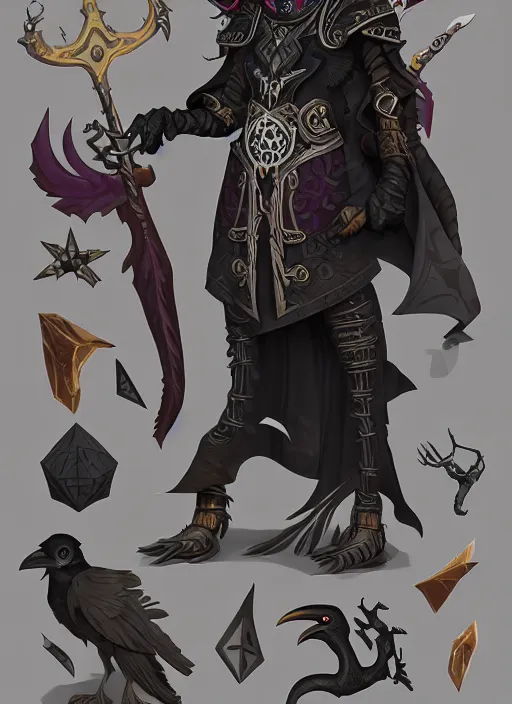 Image similar to raven warlock, wind magic, exquisite details, full body character design, dungeons and dragons white background, by studio muti