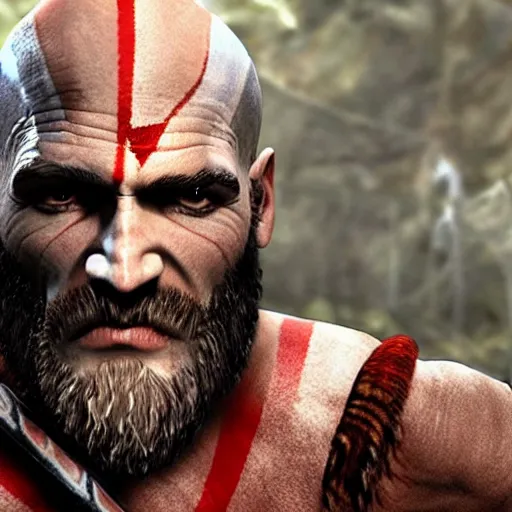 Prompt: quentin tarantino in the video game god of war