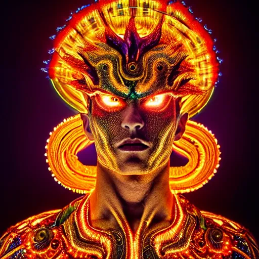 Image similar to uhd photorealisitc inspiring photo of a cosmic gogeta powered up. intricate details. ornate costume. glowing, powering up. hyperdetailed, accurate, global lighting. accurate face. symmetrical face. correct face. photo by annie leibowitz and steve mccurry