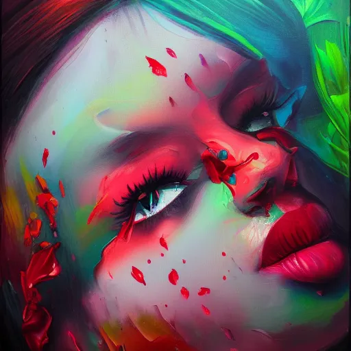 Prompt: bittersweet love, sadness, dark and vibrant, emotional, intense, expressive, masterpiece, trending on artstation, oil on canvas