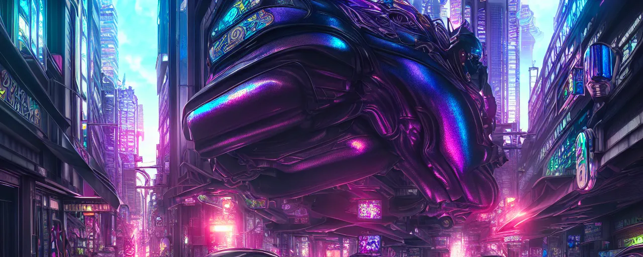 Image similar to hyperdetailed city streets metals and shiny iridescent gems, dark rainbow nimbus, inspired by ross tran and masamune shirow and kuvshinov, intricate, photorealistic, octane render, rtx, hdr, unreal engine, dnd digital art by artgerm