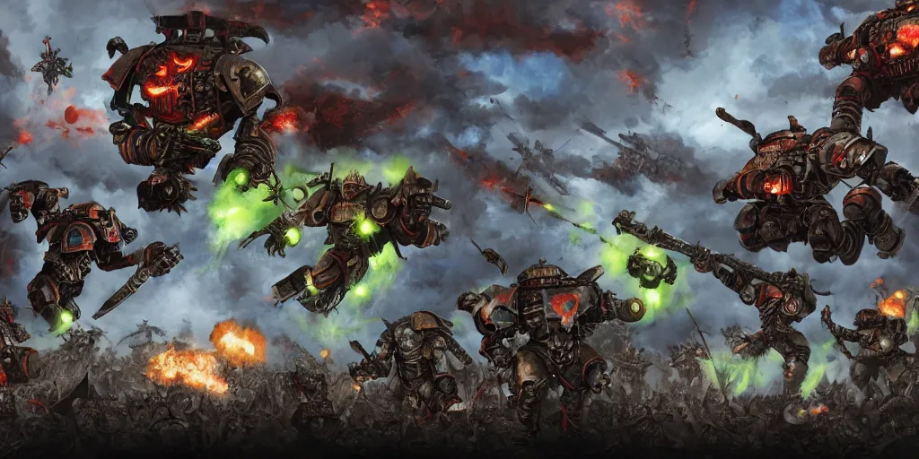 Prompt: warhammer 40,000 battle, digital art